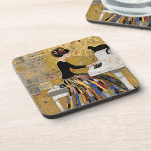 Gouden Klimt Piano Dame met Zwarte Kat Bier Onderzetter