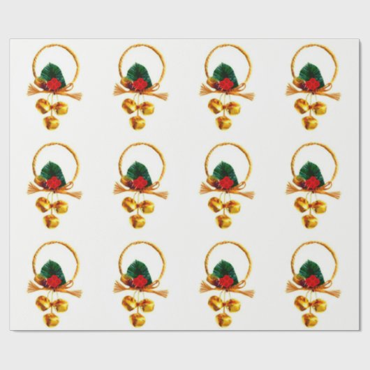 Gouden klokken en Holly Ornament inpakpapier (Vlak)