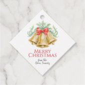 Gouden klokken en rode boog waterverf Kerst Bedankjes Labels (Voorkant)