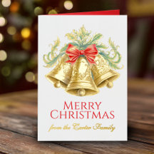 Gouden klokken en rode boog waterverf Kerst