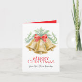 Gouden klokken en rode boog waterverf Kerst Kaart (Voorkant)
