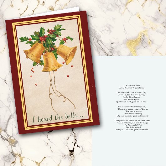 Gouden klokken met Holly Longfellow Vintage Kaart
