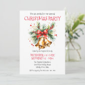 Gouden klokken met rode strik en dennenkerst kaart (Staand voorkant)