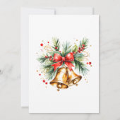 Gouden klokken met rode strik en dennenkerst kaart (Achterkant)