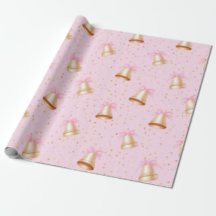 Gouden klokken met roze strikken cadeaupapier