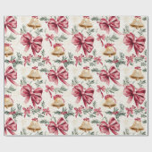 Gouden klokken Roze strikken Kerstmis Cadeaupapier (Vlak)