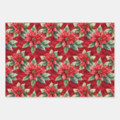 Gouden klokken Santa Poinsettia Bloemen Kerstmis Inpakpapier Vel (Voorkant 3)