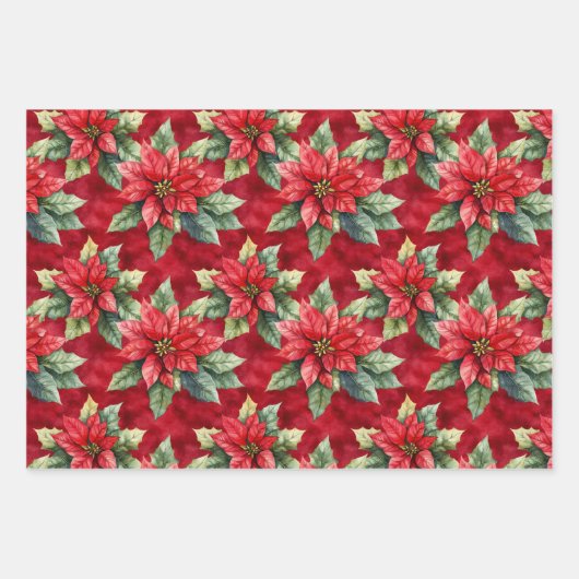 Gouden klokken Santa Poinsettia Bloemen Kerstmis Inpakpapier Vel (Voorkant 3)
