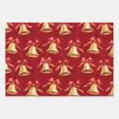 Gouden klokken Santa Poinsettia Bloemen Kerstmis Inpakpapier Vel (Voorkant)