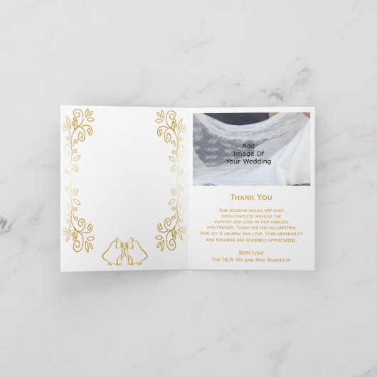 Gouden klokken Scrollwork Ontwerp Wedding Bedankkaart (Binnen)