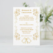 Gouden klokken Scrollwork Ontwerp Wedding Kaart (Staand voorkant)