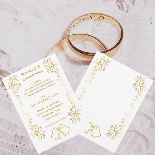 Gouden klokken Scrollwork Ontwerp Wedding Kaart