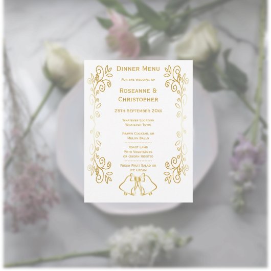 Gouden klokken Scrollwork Ontwerp Wedding Menu