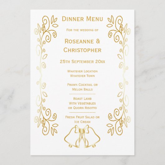 Gouden klokken Scrollwork Ontwerp Wedding Menu (Voorkant)