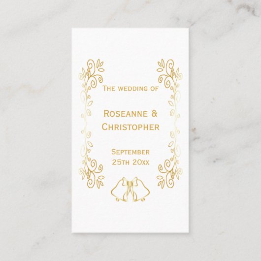 Gouden klokken Scrollwork Ontwerp Wedding Plaatskaartje (Achterkant)