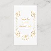 Gouden klokken Scrollwork Ontwerp Wedding Plaatskaartje (Voorkant)