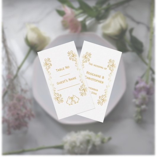 Gouden klokken Scrollwork Ontwerp Wedding Plaatskaartje
