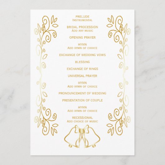 Gouden klokken Scrollwork Ontwerp Wedding Programmakaart (Achterkant)