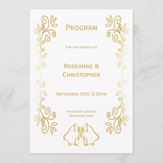 Gouden klokken Scrollwork Ontwerp Wedding Programmakaart (Voorkant)