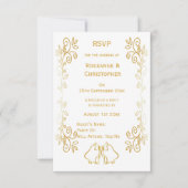 Gouden klokken Scrollwork Ontwerp Wedding RSVP Kaartje (Voorkant)