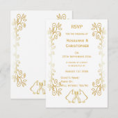 Gouden klokken Scrollwork Ontwerp Wedding RSVP Kaartje (Voorkant / Achterkant)