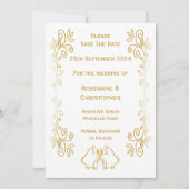 Gouden klokken Scrollwork Ontwerp Wedding Save The Date (Voorkant)