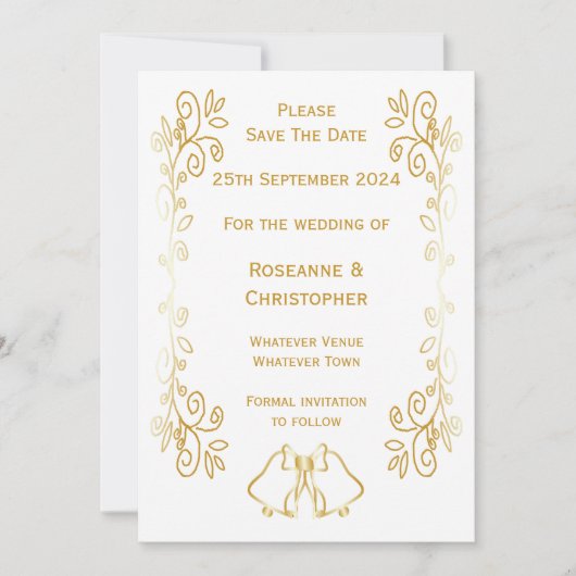 Gouden klokken Scrollwork Ontwerp Wedding Save The Date (Voorkant)