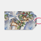 Gouden klokken van kerstdag cadeaulabel (Voorkant (Horizontaal))