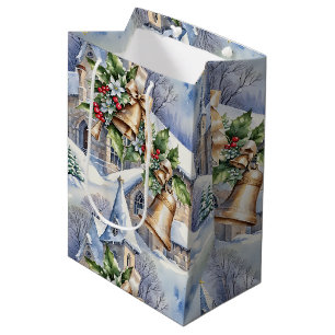 Gouden klokken van kerstdag medium cadeauzakje