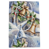 Gouden klokken van kerstdag medium cadeauzakje (Voorkant)