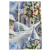 Gouden klokken van kerstdag medium cadeauzakje (Achterkant)