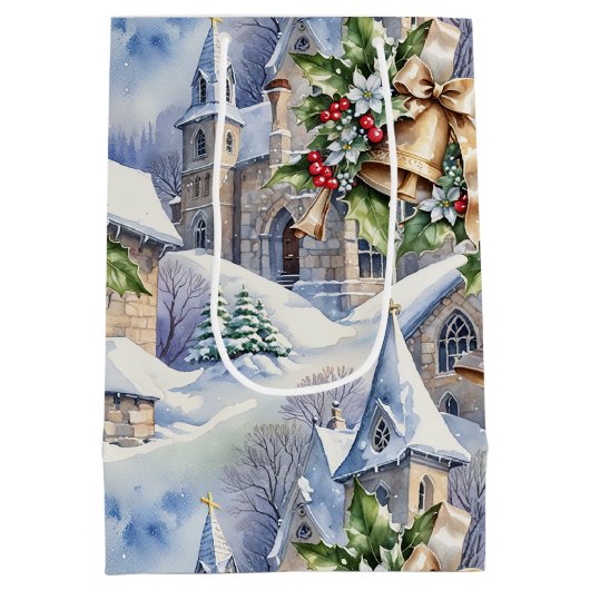 Gouden klokken van kerstdag medium cadeauzakje (Achterkant)