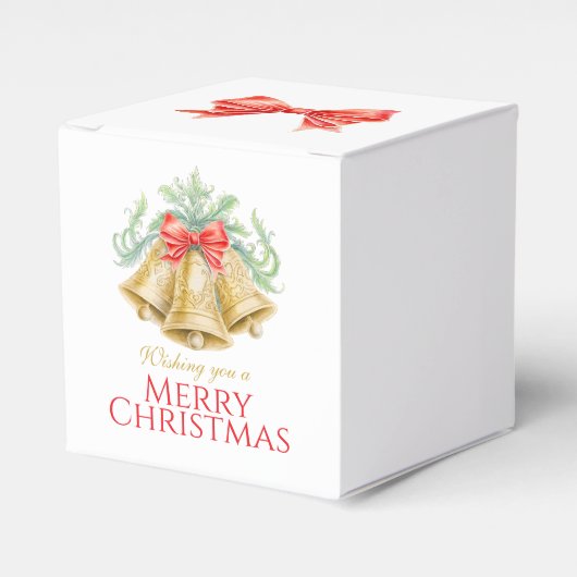 Gouden klokken waterverf groene rode kerst bedankdoosjes (Voorkant Zijde)
