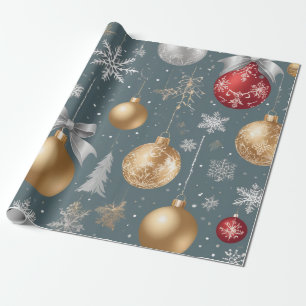 Gouden klokken, zilveren sneeuwvlokken kleurrijke  cadeaupapier