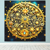 Gouden Klokwerk Hemelse Kunst Canvas Afdruk (Insitu (Houten vloer))