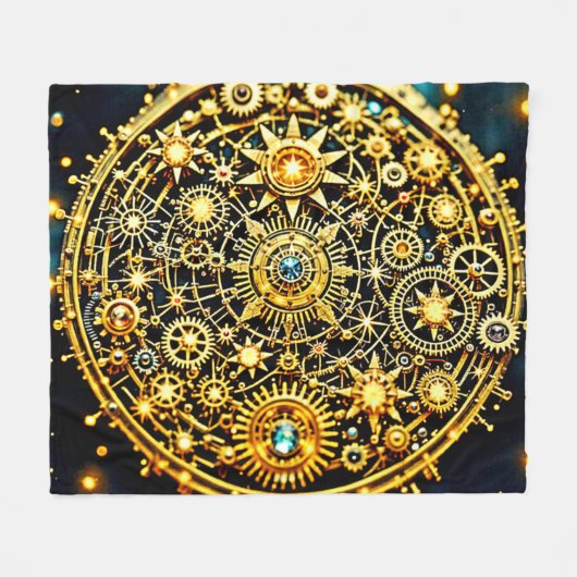 Gouden Klokwerk Hemelse Kunst Fleece Deken (Voorkant (Horizontaal))
