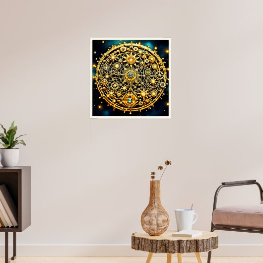 Gouden Klokwerk Hemelse Kunst Poster (Woonkamer 3)