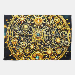 Gouden Klokwerk Hemelse Kunst Theedoek