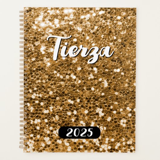 Gouden Klompige Glitter Gepersonaliseerd 2025 Planner (Voorkant)