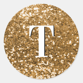 Gouden Klompige Glitter Monogram Ronde Sticker