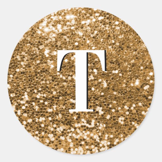 Gouden Klompige Glitter Monogram Ronde Sticker (Voorkant)