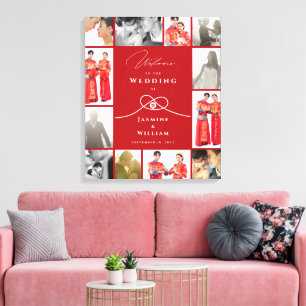 Gouden Knoop Dubbel Geluk Chinees Huwelijks Foto Canvas Afdruk