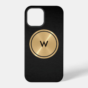 Gouden knop en zwart roestvrijstalen metaal iPhone 12 pro hoesje