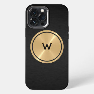Gouden knop en zwart roestvrijstalen metaal iPhone 13 pro max hoesje