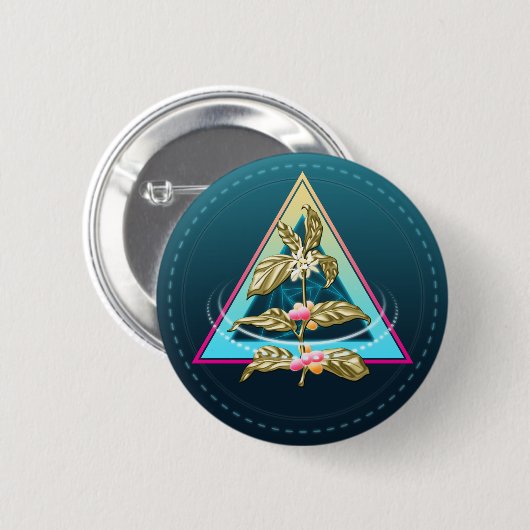 gouden koffie - plant ronde button 5,7 cm (Voorkant /achterkant)