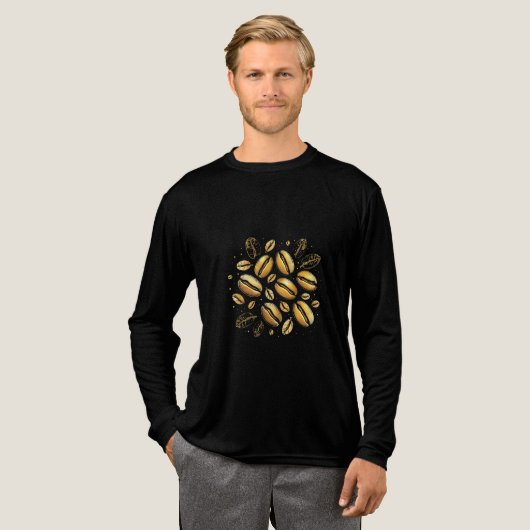 Gouden koffiebonen T-shirt – Luxe Black & Go (Voorkant)
