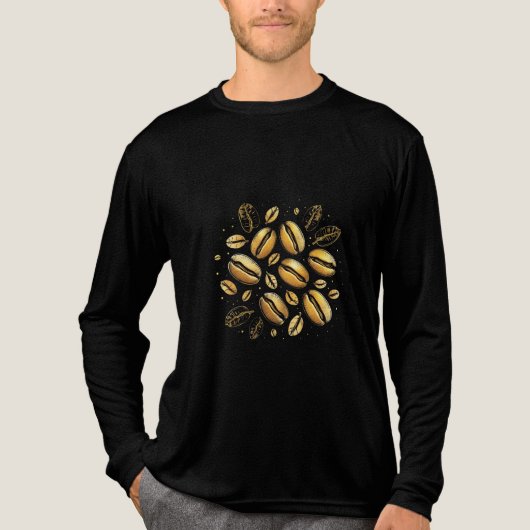 Gouden koffiebonen T-shirt – Luxe Black & Go (Voorkant volledig)