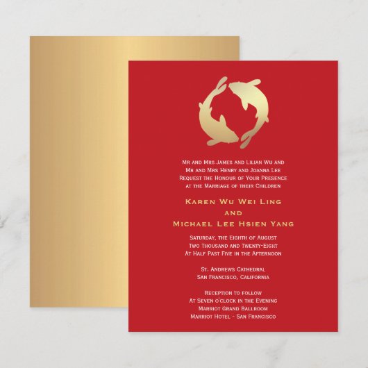 Gouden Koi Chinese bruiloft Kaart (Voorkant / Achterkant)