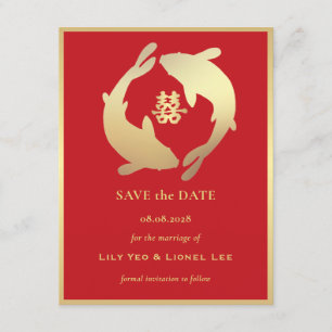 Gouden Koi en Dubbel Geluk Save the Date Kaart