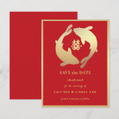 Gouden Koi en Dubbel Geluk | Sla de datum op Kaart (Voorkant / Achterkant)